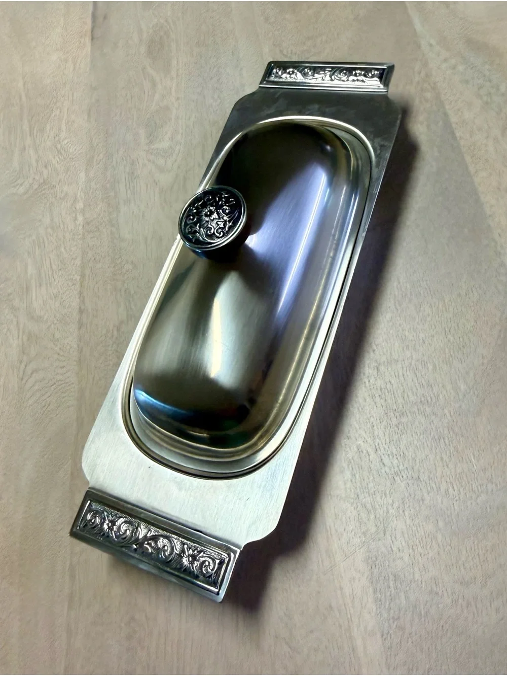 Vintage Mid-Century Stainless Steel Butter Dish with Glass Insert and Lid